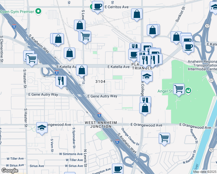 map of restaurants, bars, coffee shops, grocery stores, and more near 1883-1935 Betmor Lane in Anaheim
