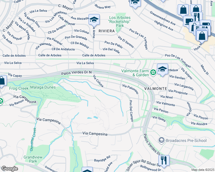 map of restaurants, bars, coffee shops, grocery stores, and more near 3401 Paseo Del Campo in Palos Verdes Estates