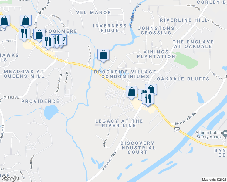 map of restaurants, bars, coffee shops, grocery stores, and more near 1226 Olde Legacy Lane in Mableton