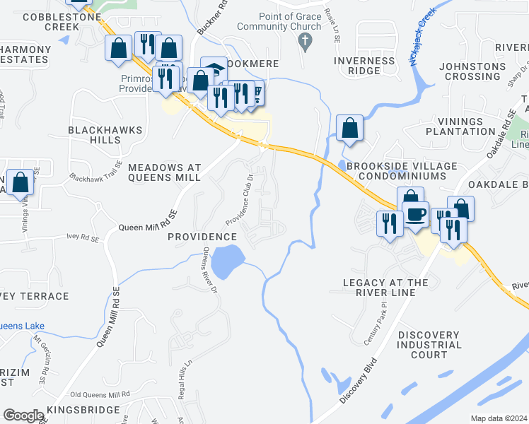 map of restaurants, bars, coffee shops, grocery stores, and more near 6234 Shelburne Park Lane in Mableton