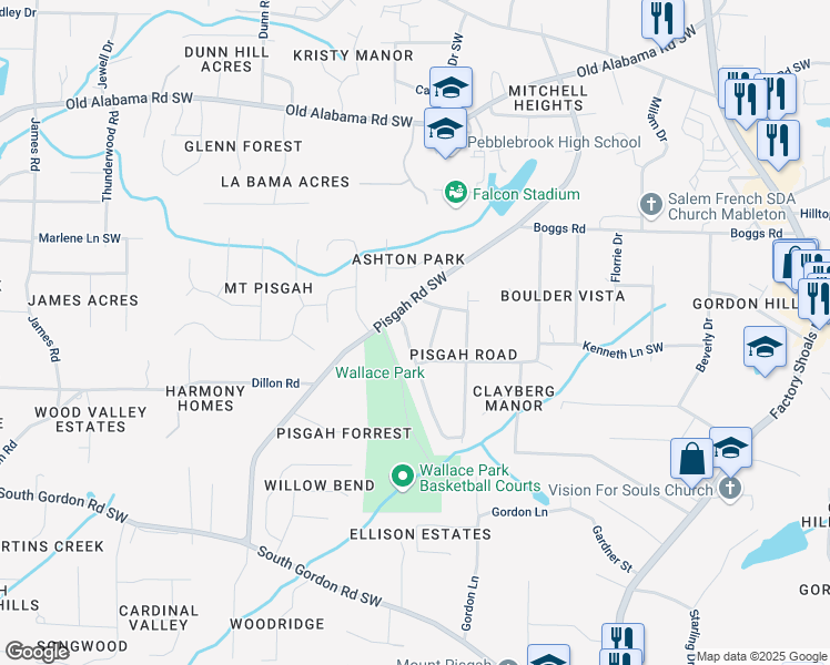 map of restaurants, bars, coffee shops, grocery stores, and more near 6289 Sweetbriar Drive in Mableton