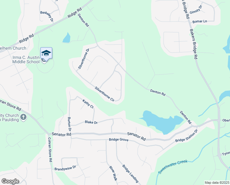 map of restaurants, bars, coffee shops, grocery stores, and more near 41 Silverthorne Court in Douglasville