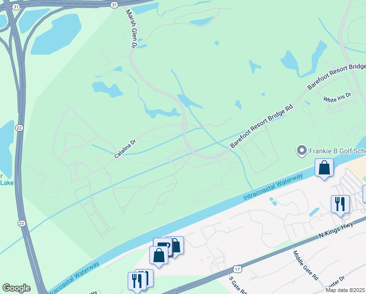 map of restaurants, bars, coffee shops, grocery stores, and more near 5750 Oyster Catcher Drive in North Myrtle Beach