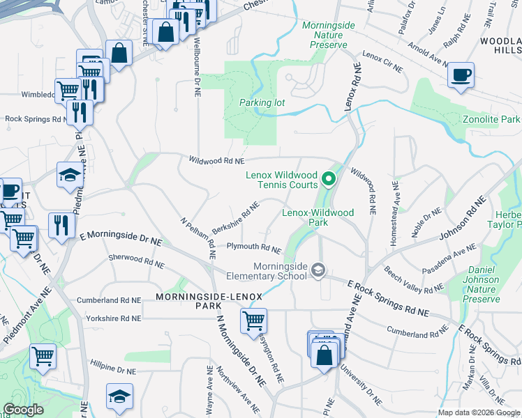 map of restaurants, bars, coffee shops, grocery stores, and more near 920 Berkshire Road Northeast in Atlanta