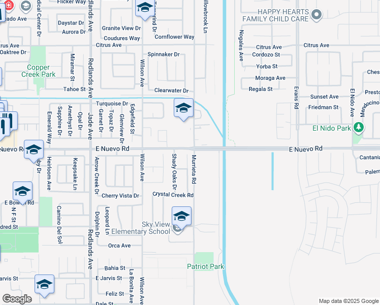 map of restaurants, bars, coffee shops, grocery stores, and more near 1591 Caron Court in Perris