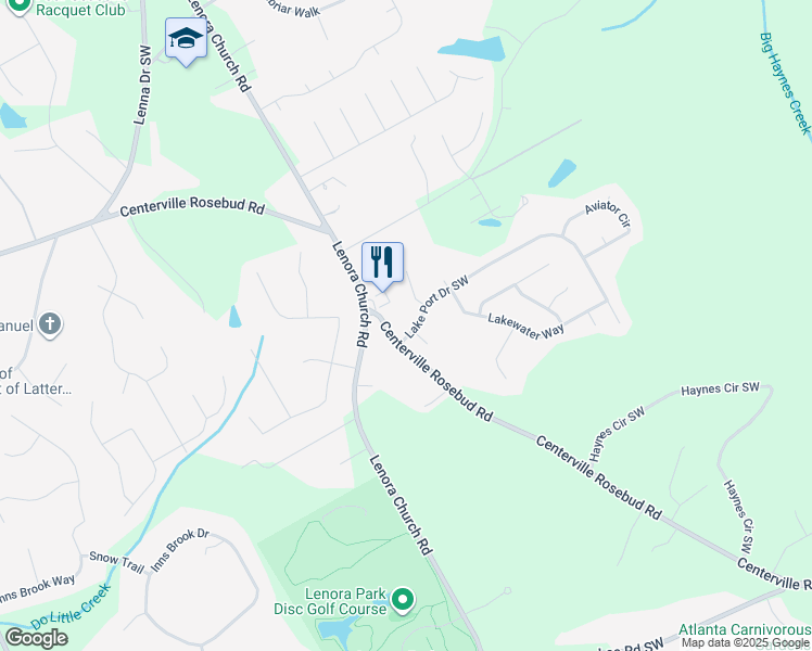 map of restaurants, bars, coffee shops, grocery stores, and more near 3145 Lake Port Drive Southwest in Snellville