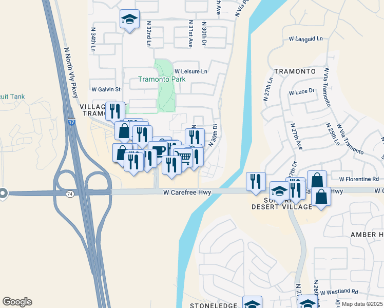 map of restaurants, bars, coffee shops, grocery stores, and more near 34810 North 31st Avenue in Phoenix
