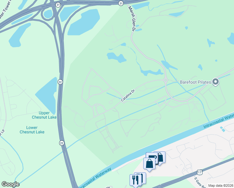 map of restaurants, bars, coffee shops, grocery stores, and more near 313 Catalina Drive in North Myrtle Beach