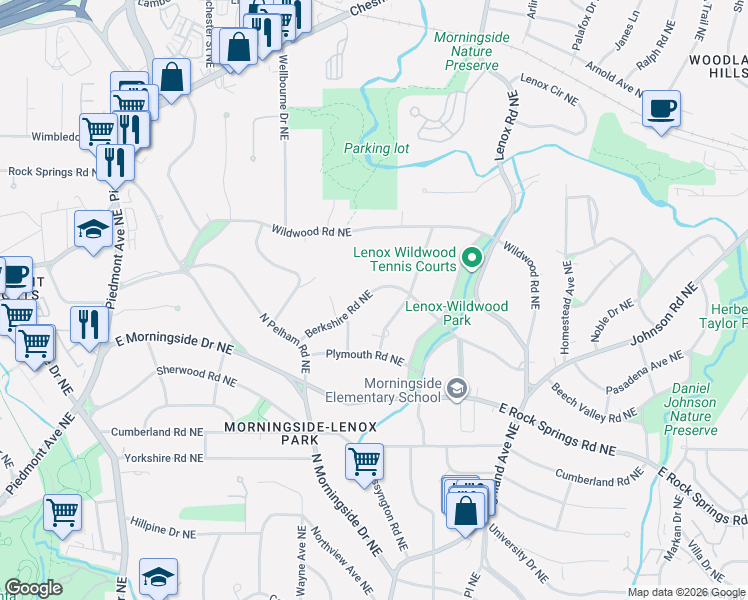 map of restaurants, bars, coffee shops, grocery stores, and more near 920 Berkshire Road Northeast in Atlanta