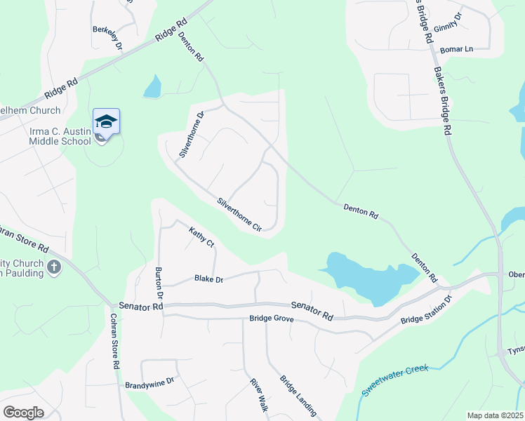 map of restaurants, bars, coffee shops, grocery stores, and more near 41 Silverthorne Court in Douglasville