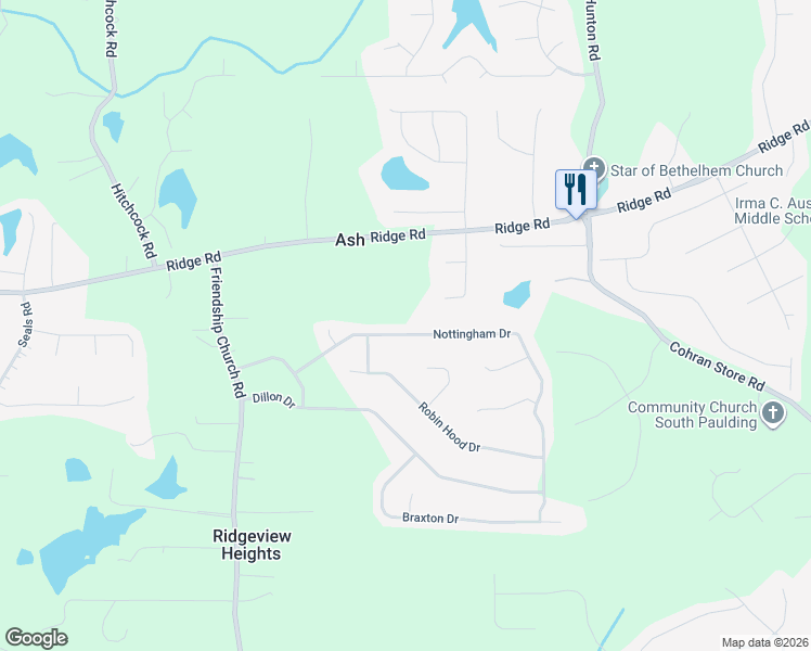 map of restaurants, bars, coffee shops, grocery stores, and more near 273 Nottingham Drive in Douglasville