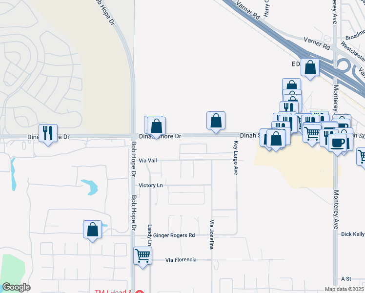 map of restaurants, bars, coffee shops, grocery stores, and more near 148 Saint Thomas Place in Rancho Mirage