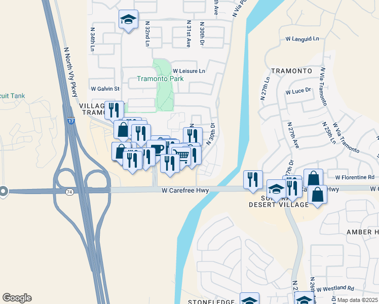 map of restaurants, bars, coffee shops, grocery stores, and more near 34810 North 31st Avenue in Phoenix