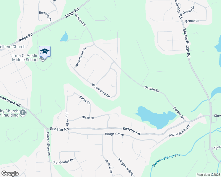 map of restaurants, bars, coffee shops, grocery stores, and more near 41 Silverthorne Court in Douglasville