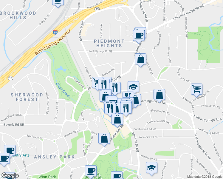 map of restaurants, bars, coffee shops, grocery stores, and more near 495 Ansley Court Northeast in Atlanta
