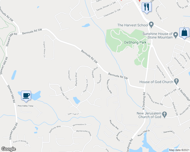 map of restaurants, bars, coffee shops, grocery stores, and more near 808 Malvern Boulevard in Stone Mountain