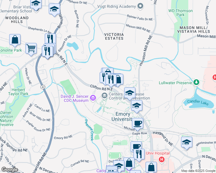 map of restaurants, bars, coffee shops, grocery stores, and more near 1540 Avenue Place in Atlanta