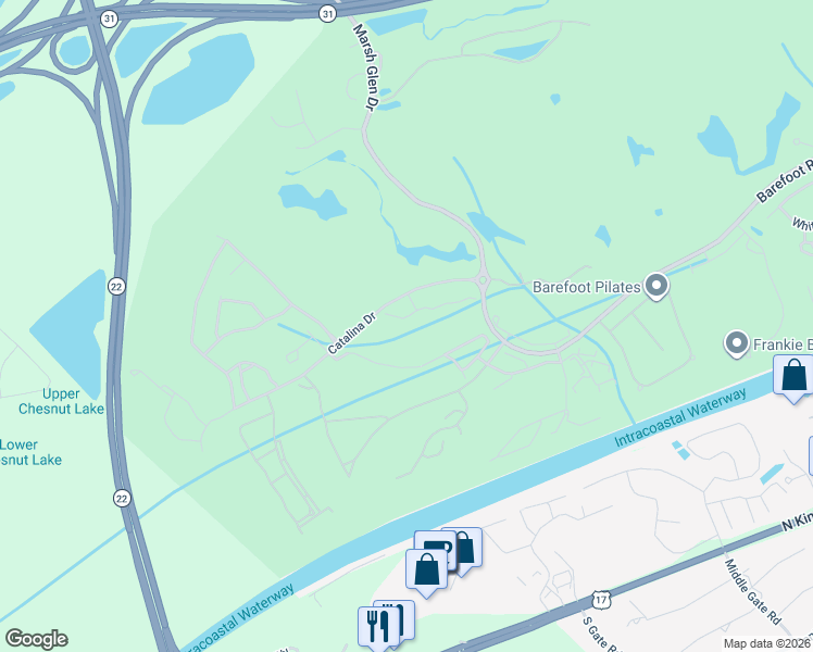 map of restaurants, bars, coffee shops, grocery stores, and more near 5825-11 Catalina Drive in North Myrtle Beach