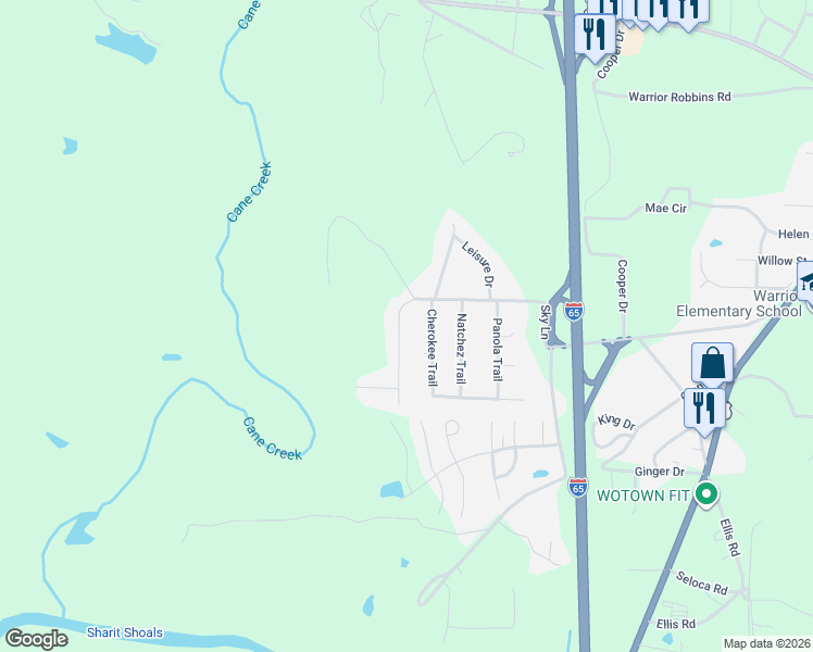 map of restaurants, bars, coffee shops, grocery stores, and more near 707 Hilltop Road in Warrior