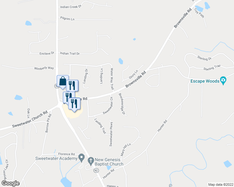 map of restaurants, bars, coffee shops, grocery stores, and more near 20 Breckenridge Drive in Powder Springs