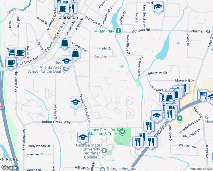 map of restaurants, bars, coffee shops, grocery stores, and more near 794 Ridgeland Trail in Clarkston