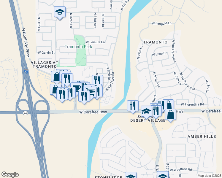 map of restaurants, bars, coffee shops, grocery stores, and more near 34979 North 30th Avenue in Phoenix
