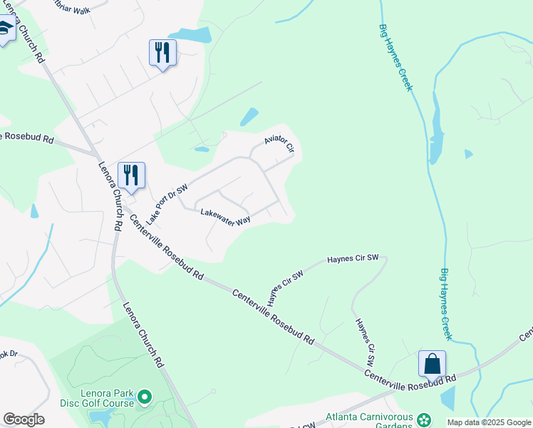 map of restaurants, bars, coffee shops, grocery stores, and more near 2738 Lakewater Way in Snellville