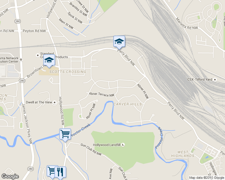 map of restaurants, bars, coffee shops, grocery stores, and more near 1636 Mary George Avenue Northwest in Atlanta