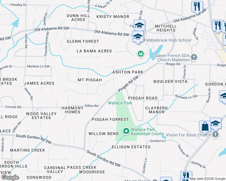 map of restaurants, bars, coffee shops, grocery stores, and more near 6303 Mount Pisgah Lane in Austell