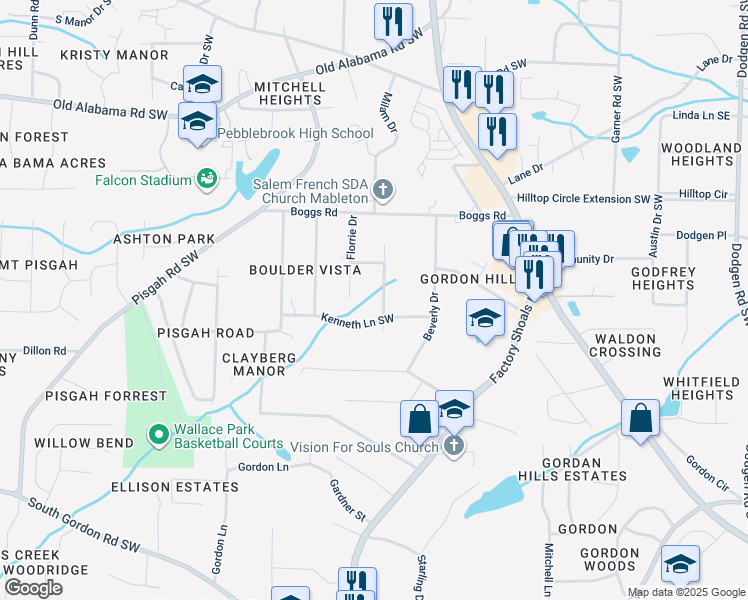 map of restaurants, bars, coffee shops, grocery stores, and more near 6276 Vera Ln SW in Mableton