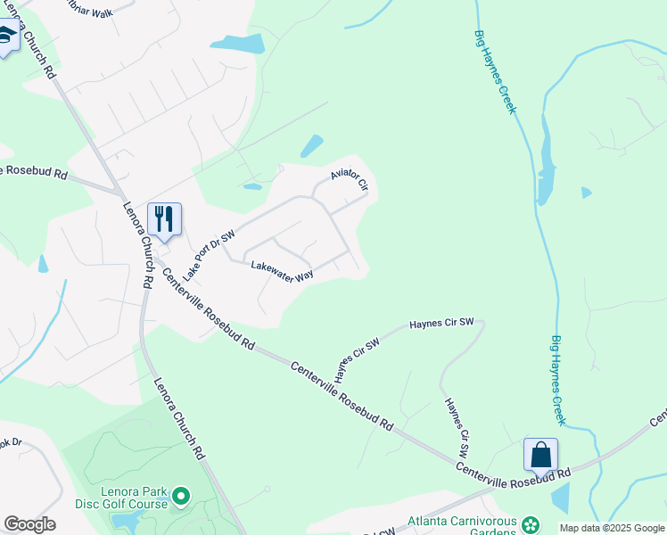 map of restaurants, bars, coffee shops, grocery stores, and more near 2738 Lakewater Way in Snellville