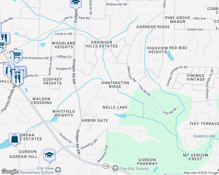 map of restaurants, bars, coffee shops, grocery stores, and more near 6286 Allen Road Southeast in Mableton