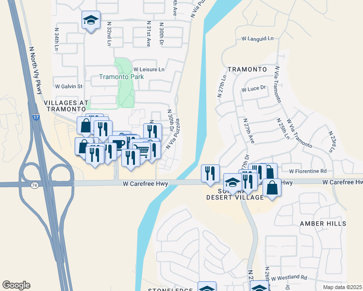 map of restaurants, bars, coffee shops, grocery stores, and more near 34979 North 30th Avenue in Phoenix