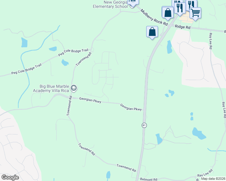 map of restaurants, bars, coffee shops, grocery stores, and more near 80 Meriwether Lane in Villa Rica