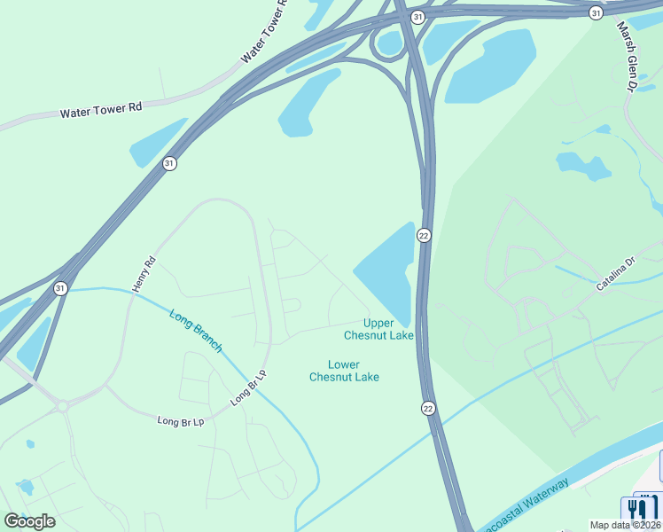 map of restaurants, bars, coffee shops, grocery stores, and more near 6263 Water Tower Road in Longs