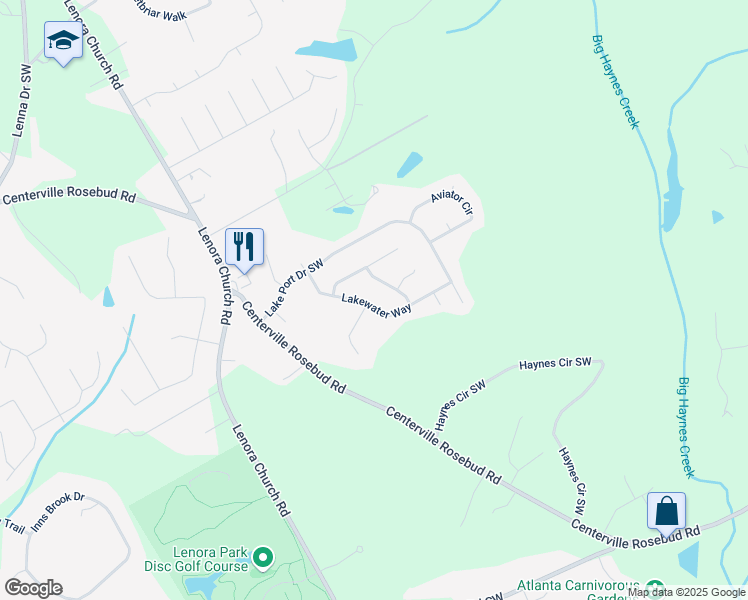 map of restaurants, bars, coffee shops, grocery stores, and more near 2837 Lakewater Way in Snellville