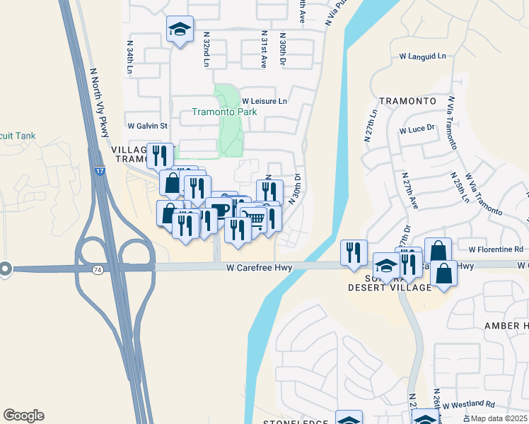 map of restaurants, bars, coffee shops, grocery stores, and more near 34810 North 31st Avenue in Phoenix