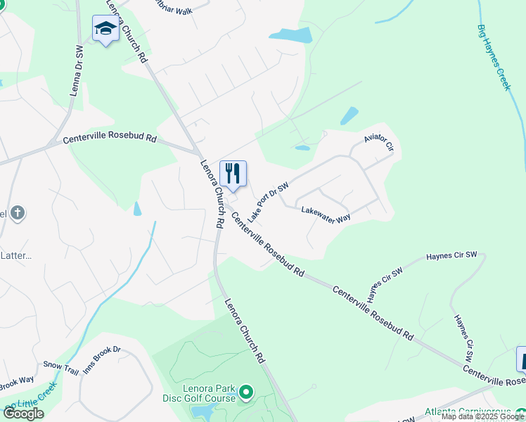 map of restaurants, bars, coffee shops, grocery stores, and more near 3120 Lake Port Drive Southwest in Snellville