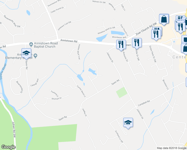 map of restaurants, bars, coffee shops, grocery stores, and more near 3786 Waterfront Court Southwest in Snellville