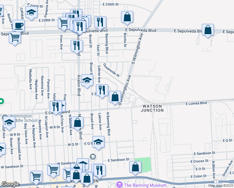 map of restaurants, bars, coffee shops, grocery stores, and more near 24734 Seagrove Avenue in Los Angeles