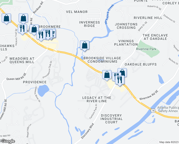 map of restaurants, bars, coffee shops, grocery stores, and more near 1226 Olde Legacy Lane in Mableton