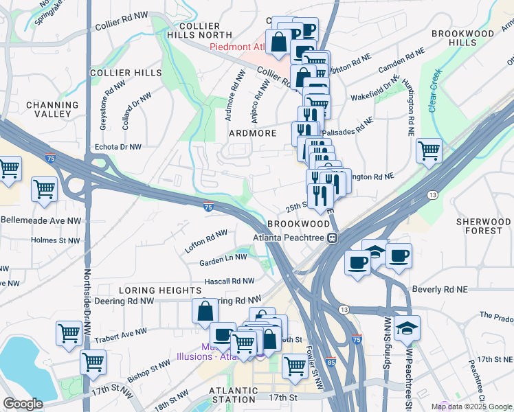 map of restaurants, bars, coffee shops, grocery stores, and more near 120 Alden Avenue Northwest in Atlanta