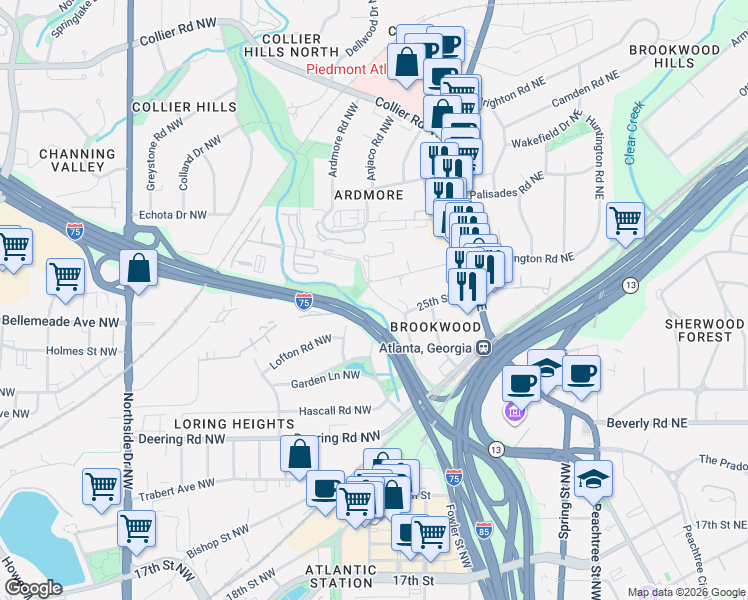 map of restaurants, bars, coffee shops, grocery stores, and more near 120 Alden Avenue Northwest in Atlanta