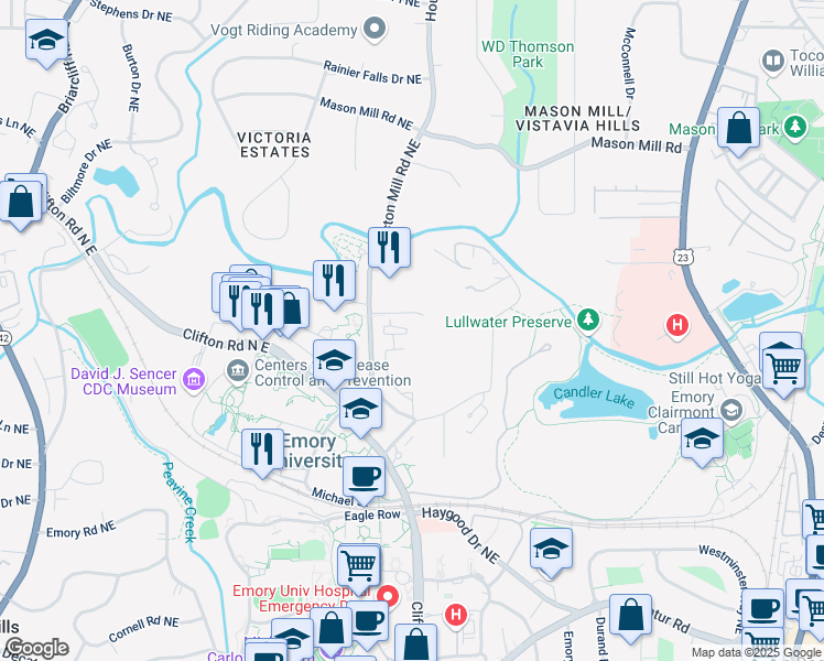 map of restaurants, bars, coffee shops, grocery stores, and more near 761 Houston Mill Road Northeast in Atlanta