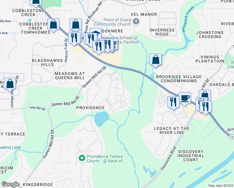 map of restaurants, bars, coffee shops, grocery stores, and more near 6235 Shelburne Park Lane in Mableton