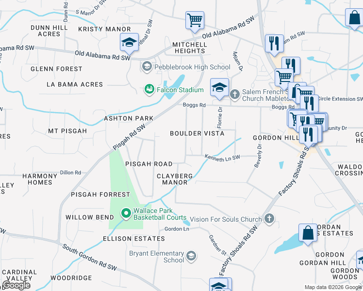 map of restaurants, bars, coffee shops, grocery stores, and more near 6270 Britt Road Southwest in Mableton