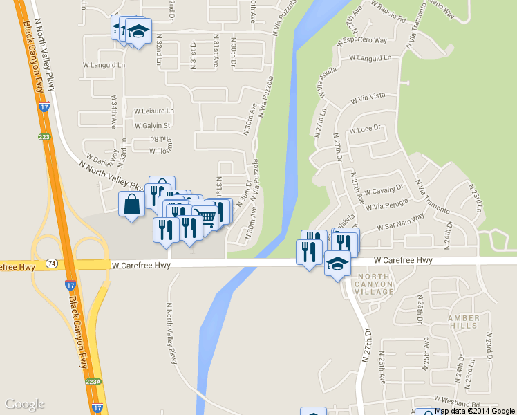 map of restaurants, bars, coffee shops, grocery stores, and more near 34979 North 30th Avenue in Phoenix