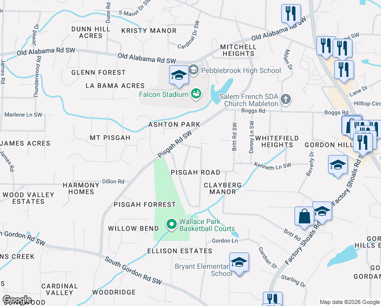 map of restaurants, bars, coffee shops, grocery stores, and more near 6275 Bennett Lane in Mableton