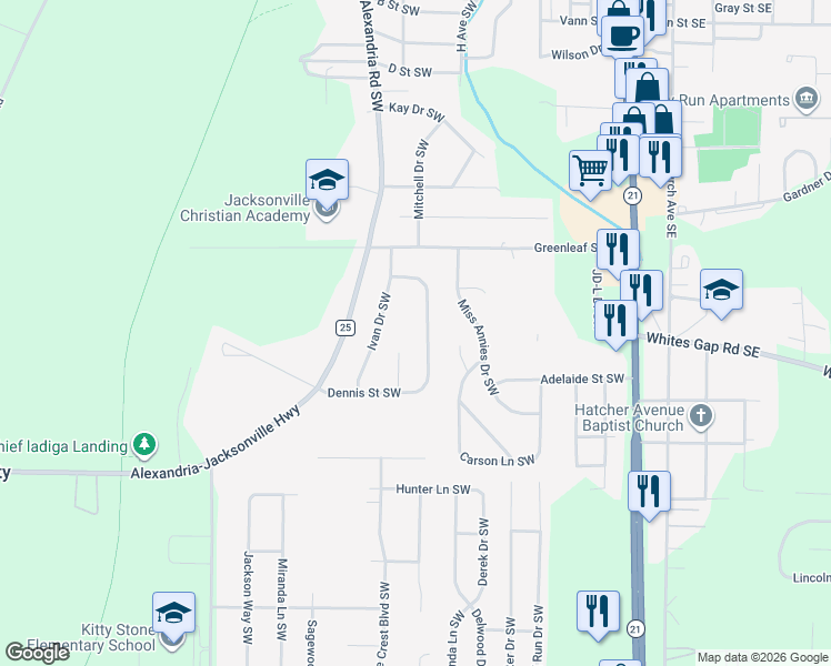 map of restaurants, bars, coffee shops, grocery stores, and more near 920 Henry Court Southwest in Jacksonville