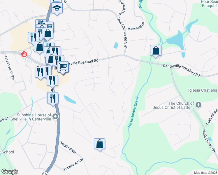 map of restaurants, bars, coffee shops, grocery stores, and more near 3741 Spring Creek Circle in Snellville